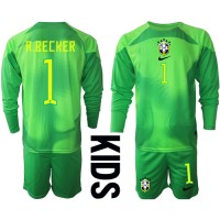 Brazil Alisson Becker #1 Goalkeeper Replica Away Minikit World Cup 2022 Long Sleeve (+ pants)